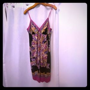 Silky Slip Camisole Dress Print Fuschia Black 8 M